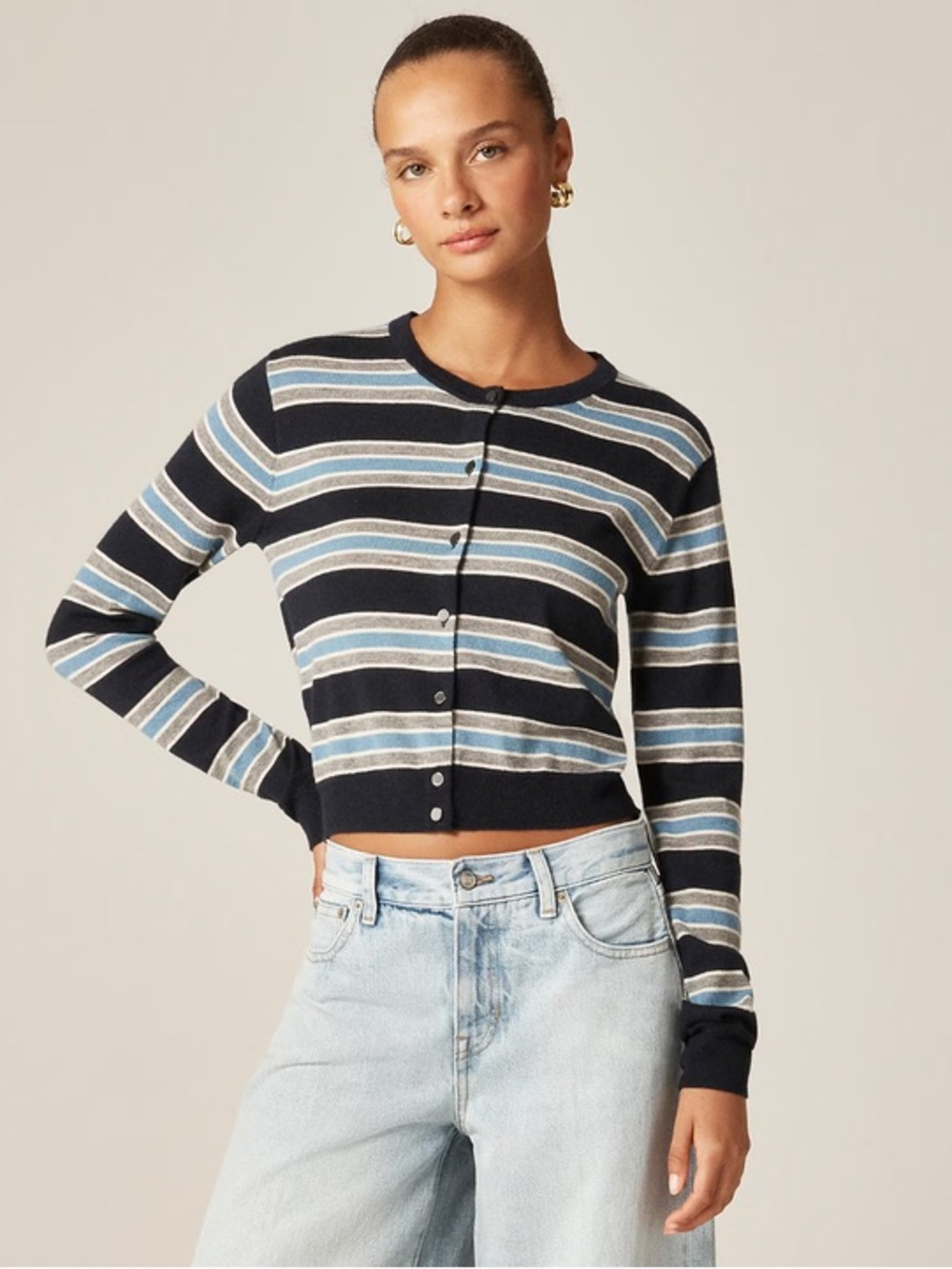 Striped Navy Cashmere Cardigan